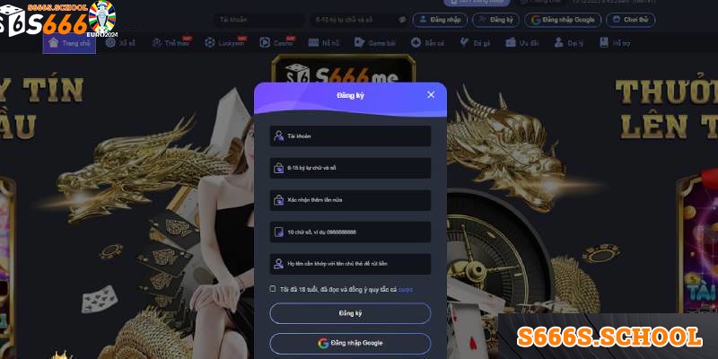 Đăng ký tài khoản tại S666 để có thể tham gia tại game bài Baccarat